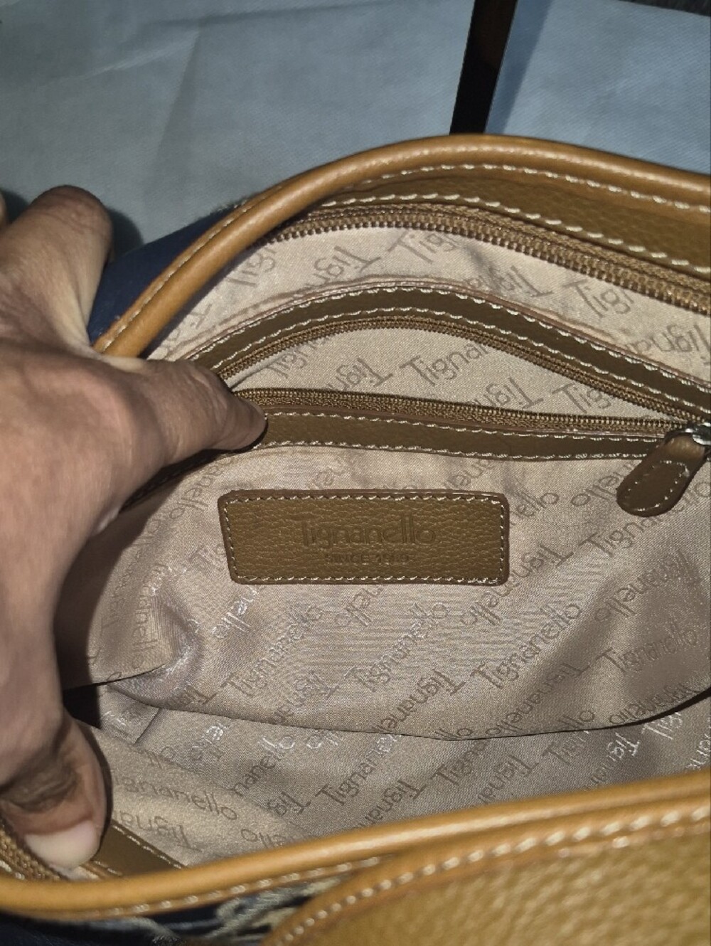 Tignanello Patchwork Multicolor Leather Shoulder Bag - Tan Strap - Picture 9 of 10